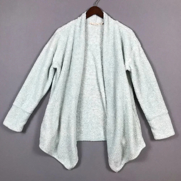 Soft Surroundings Cozy Up Cardi Cardigan Medium M Fleece Pockets Snap Front Blue - Picture 2 of 15